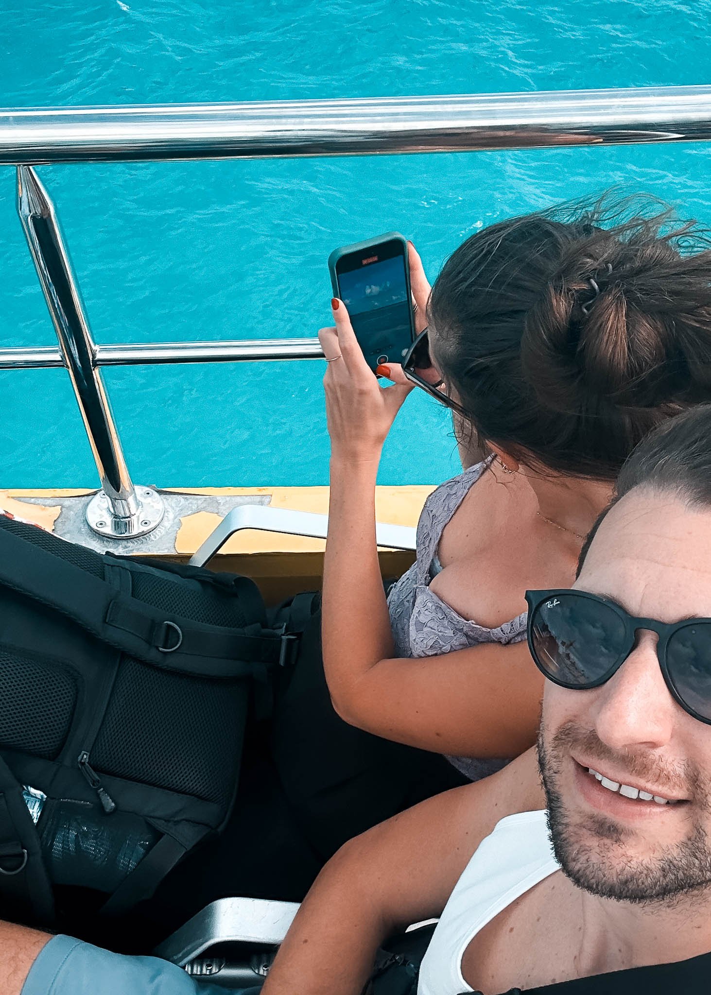 Selfie von 2 Personen auf einer Fähre nach Isla Mujeres